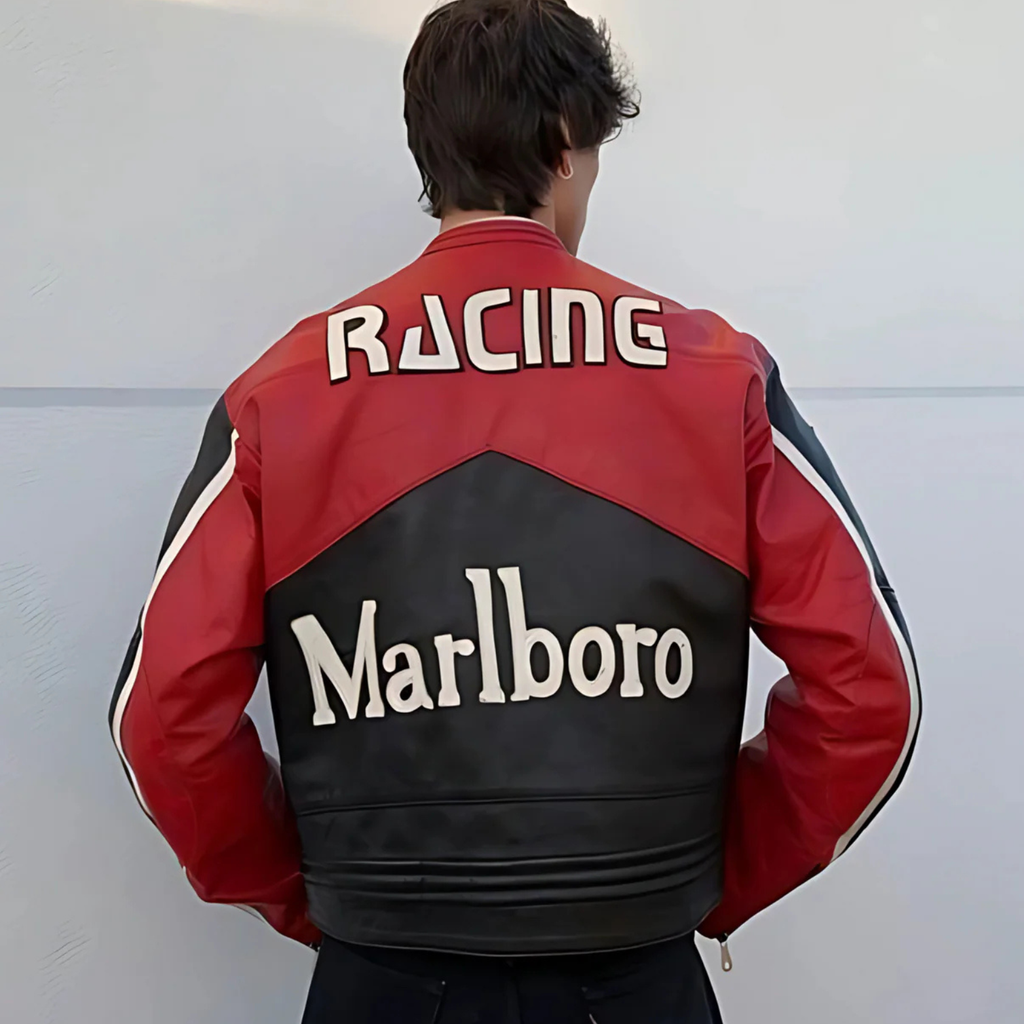 Black Marlboro Leather Racing Jacket