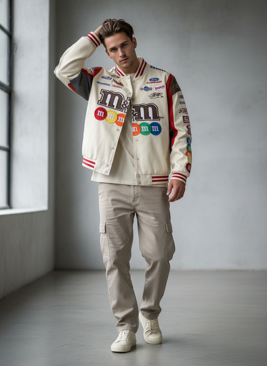 White M&M Vintage Racing Jacket